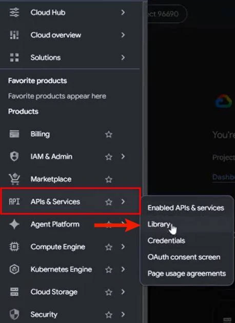APIs and Services section in Google Cloud Console