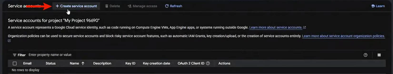 Create a new service account