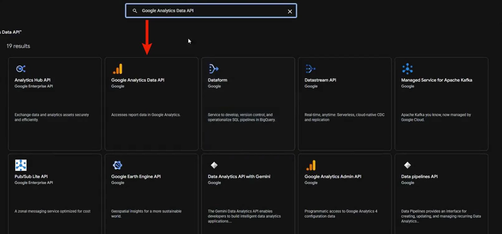Search for Google Analytics Data API
